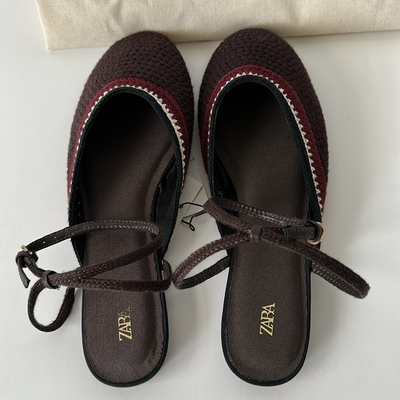 Zara Women's Burgundy and White Braided Flats - Picture 9 of 17